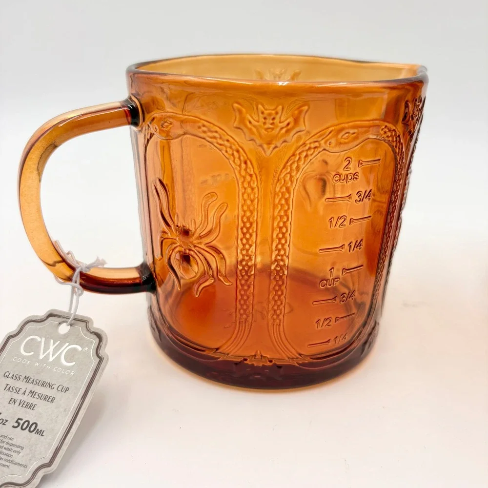 Cook With Color CWC Amber Glass Measuring Cup Set Spider Bat Snake Halloween